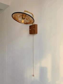  Ретро Настенный светильник Современный минималистичный латунный стеклянный кабинет и спальня Ресторан Японская прикроватная тумбочка Орех Ins Ванная комната Свет
