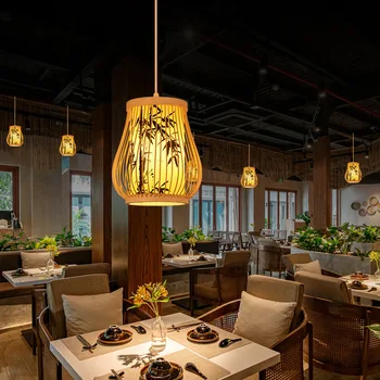 Большой размер Бамбуковый подвесной светильник в китайском стиле Плетеная семья ручной работы Проживание в семье Ресторан Чайная комната Кабинет Отель Фонарь Лампа Droplight