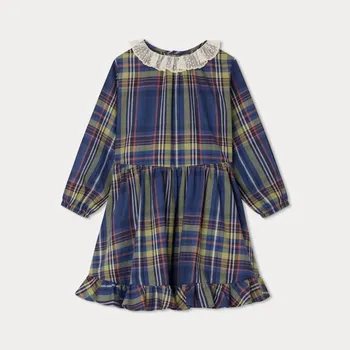 одежда для девочек детские платья французский стиль клетчатый узор кружевное платье с воротником мода платье принцессы