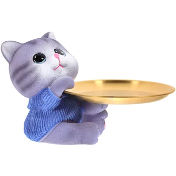  Очаровательный лоток для хранения фигурки кошки Настольный декоративный мультяшный тарелка для хранения Поднятый лоток для ювелирных изделий Конфеты