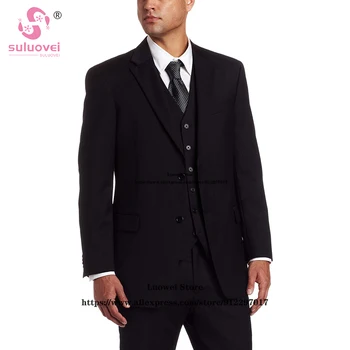 Классический черный свадебный костюм для мужчин Изготовленный на заказ Пиджак Жилет Брюки Комплект Формальный Жених Выпускной Смокинг Trajes Elegante Para Hombres