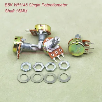  (10 шт./лот) B5K 5K OHM 5KOm WH148 Линейный одинарный поворотный потенциометр Вал 15 мм с гайками и регулировочной прокладкой B5K-15 ММ
