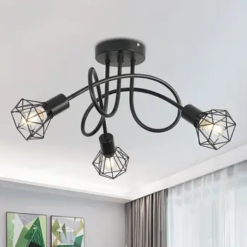  Современная светодиодная люстра Железная решетка Полая подвесная тройная черная светильник для гостиной, спальни, столовой, отеля Внутренние светильники