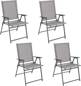 Набор складных стульев для патио 2/4, Уличные стулья для газонов с нержавеющим металлическим каркасом, Портативные обеденные стулья для сада, Кемпинг