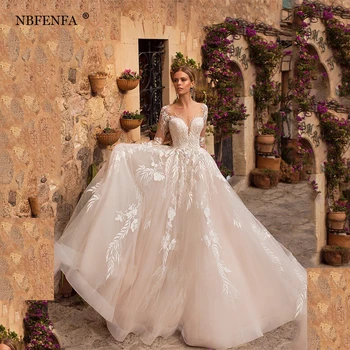2024 Deep V Princess Сексуальное роскошное свадебное платье с открытой спиной Puff Tulle Белый цветок Свадебное платье Простое платье невесты больших размеров для женщин