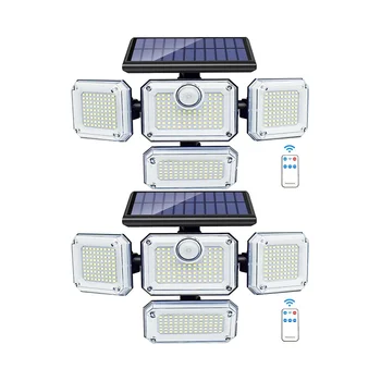 Солнечные фонари Наружный датчик движения 333 Светодиодные прожекторы, Наружные охранные фонари на солнечных батареях, с 2 пультами дистанционного управления