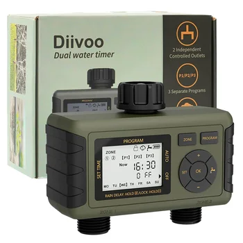 Diivoo Спринклерный таймер воды 2 зоны, садовое оборудование для автоматического орошения с задержкой дождя и ручным поливом