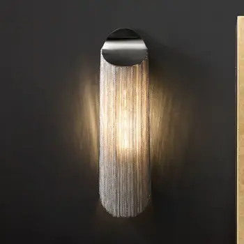 современный настенный светильник с хромированной кисточкой в алюминиевой цепи в стиле ретро Современная гостиная спальня золотой и серебряный настенный светильник