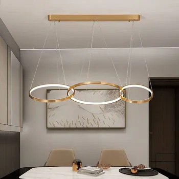 Современная светодиодная люстра для гостиной, столовой, кухни, золотого круга, кольца, подвесного светильника