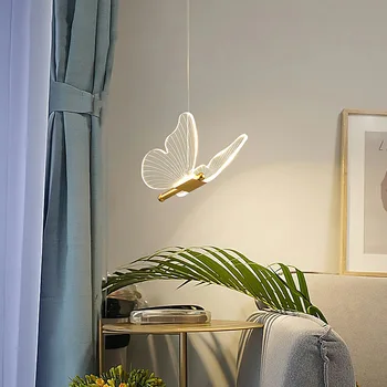  Светодиодный подвесной светильник в форме бабочки Современная прикроватная лестница Спальня Подвесные светильники для потолка Искусство Внутреннее освещение Светильник