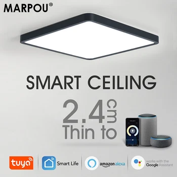 MARPOU Квадратный умный светодиодный потолочный светильник 36 Вт Tuya App Голосовое управление с Wi-Fi Alexa / Google Потолочные светильники с регулируемой яркостью для гостиной