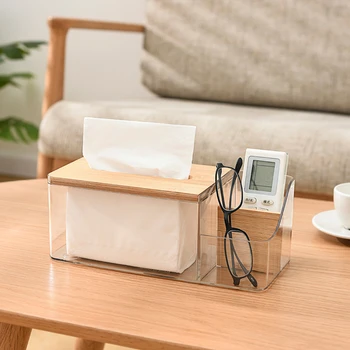  Multi Tissue Box Настольная коробка для бумажных полотенец, ящик для хранения канцелярских принадлежностей с дистанционным управлением, простой бамбук и дерево