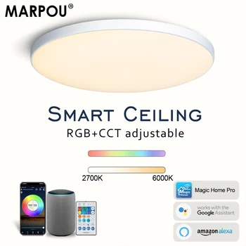 MARPOU RGB Умный потолочный светильник с приложением Голосовое управление Alexa/Google Пульт дистанционного управления 220 В 30 Вт 48 Вт Умная лампа светодиодные фонари для комнаты