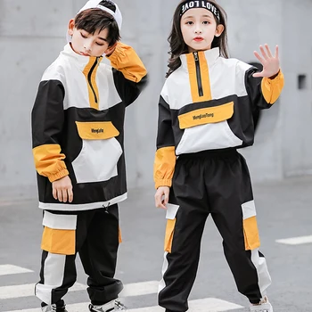 2023 Новая хип-хоп танцевальная рейв-одежда для детей Дети Свободные спортивные хип-хоп наряды Костюмы для мальчиков и девочек для джазовых выступлений DQS12008
