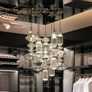  прозрачный янтарно-серый стеклянный подвесной светильник для фойе, магазина, спальни, столовой, шнур 150 см, регулируемые итальянские дизайнерские светодиодные подвесные светильники