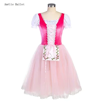 22093 Ярко-розовый бархатный лиф с длинной розовой юбкой-пачкой для ребенка и взрослого сценического спектакля танцевальное платье романтическая балетная пачка